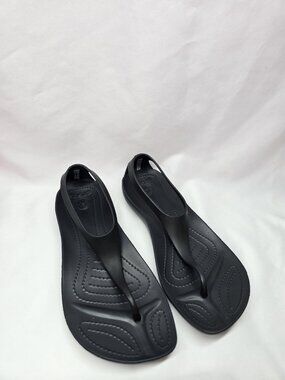 Crocs Serena T Strap Black Sandals Womens Size 5- Discontinued Style